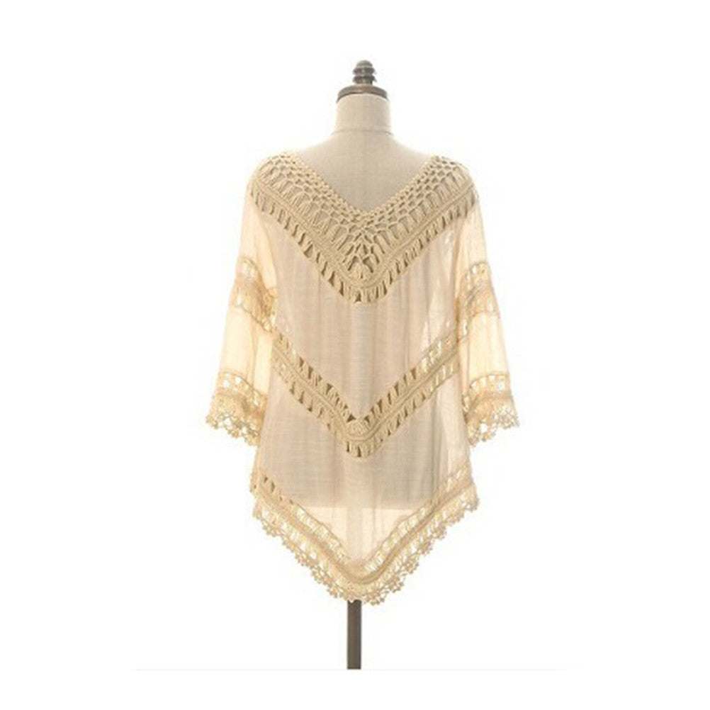 Fashion Spring Autumn Women's Girls Crochet Hollow Medium Sleeves Loose Knitted Cardigan Sweater Coat Free