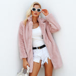 Simplee Elegant pink shaggy women faux fur coat streetwear Autumn winter warm plush teddy coat Female plus size overcoat party